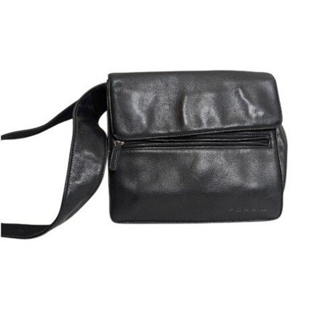 Fossil Black Leather Crossbody Bag Magnetic‎ Close Vintage Zipper Minimal